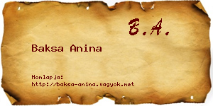 Baksa Anina névjegykártya